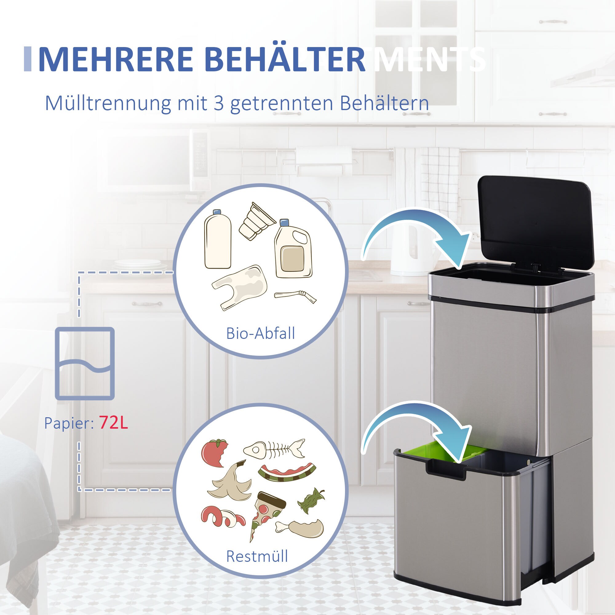 HOMCOM Abfalleimer mit Sensor silber 42 x 30 x 81 cm (LxBxH)
