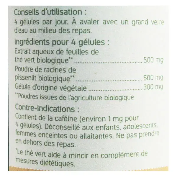 Nat & Form Chá Verde Orgânico com Dente-de-Leão - 200 Cápsulas Vegetais
