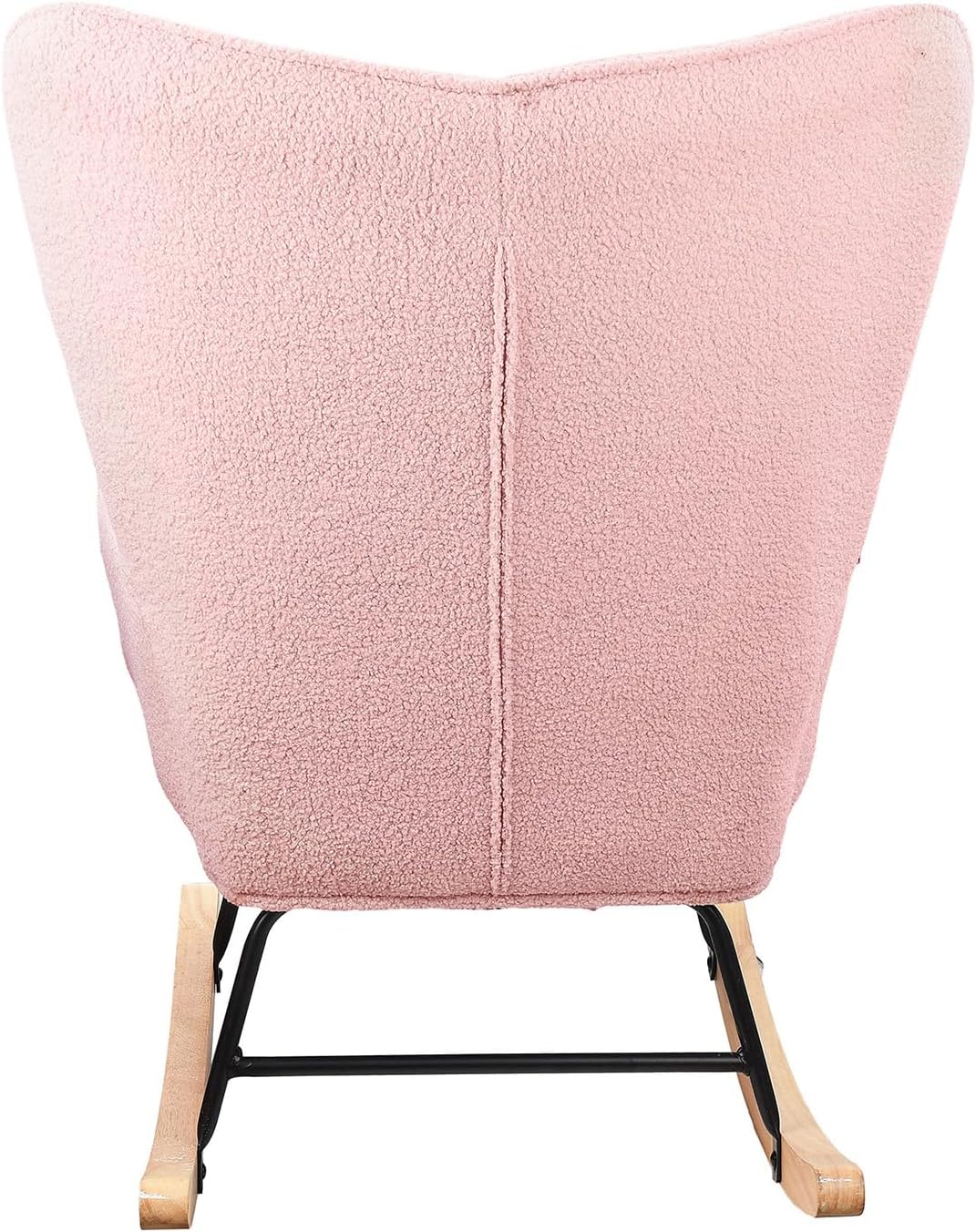 Schaukelstuhl Relaxsessel Stillsessel Schaukelsessel Wohnzimmersessel Schwingsessel mit Metallgestell und Holzsockel, Belastbarkeit Bis 130 Kg, Teddystoff, Rosa, 75 x 68 x 92 cm