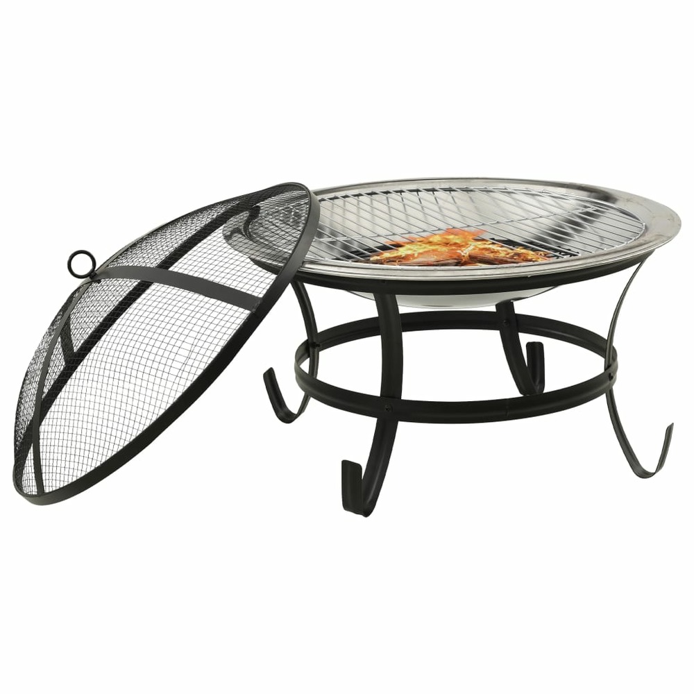 Foyer et barbecue avec tisonnier 2 en 1 56x56x49 cm inox
