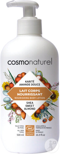 Cosmo Naturel Lait Corps Nourrissant Karité Amande Douce Bio Flacon-Pompe 500ml