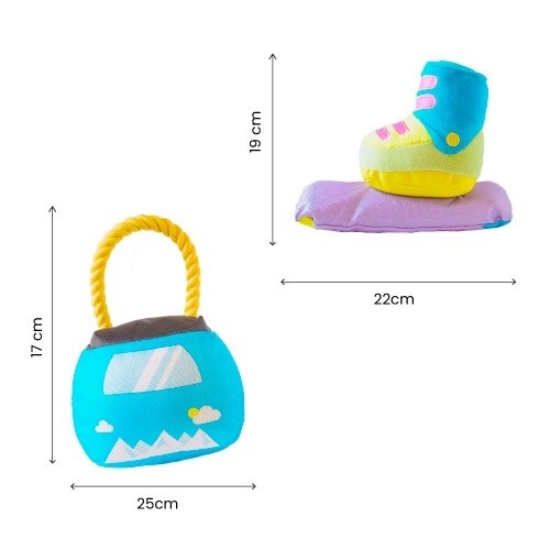 Kit Patasbox com 2 brinquedos de esqui multicoloridos para cães