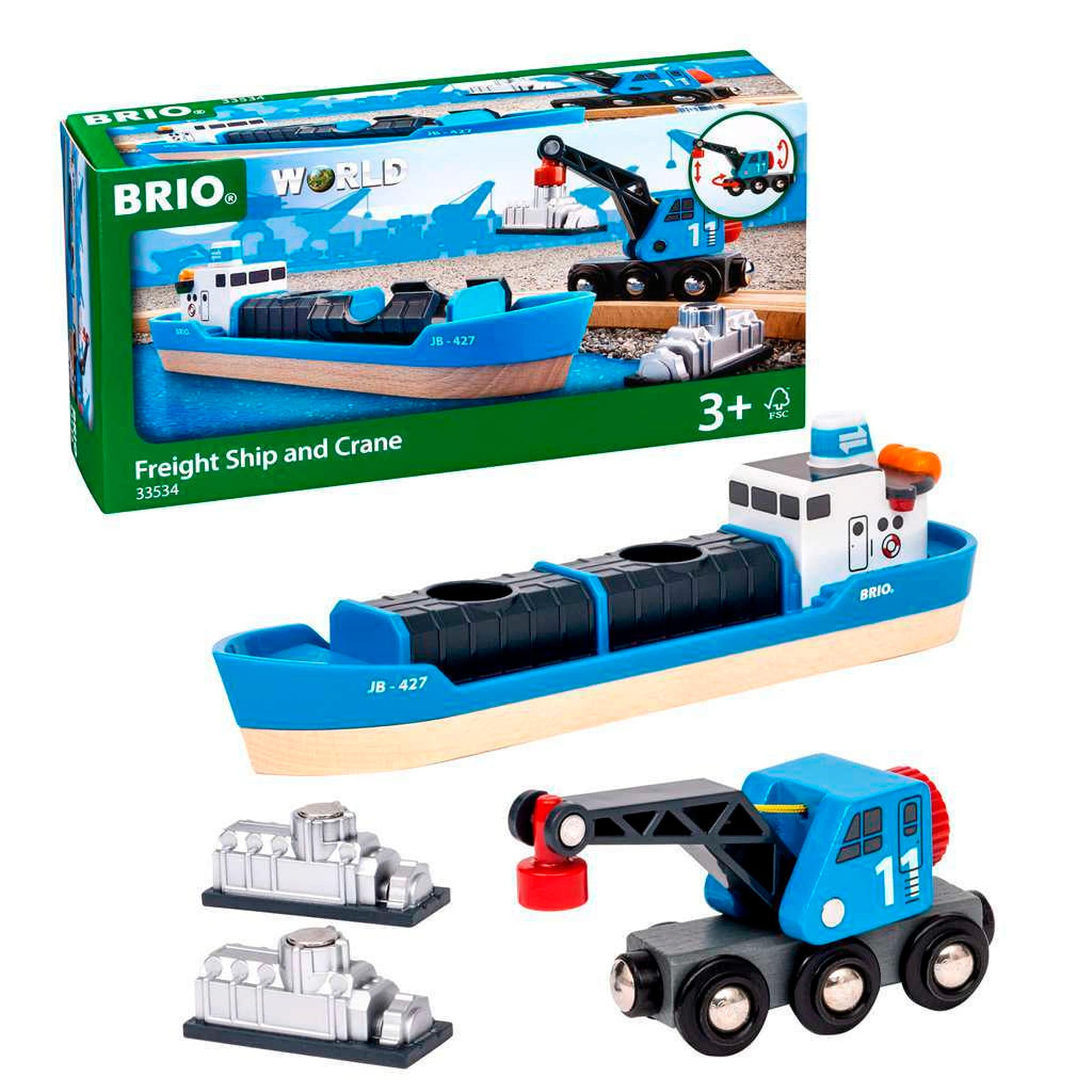 BRIO Containerschiff mit Kranwagen