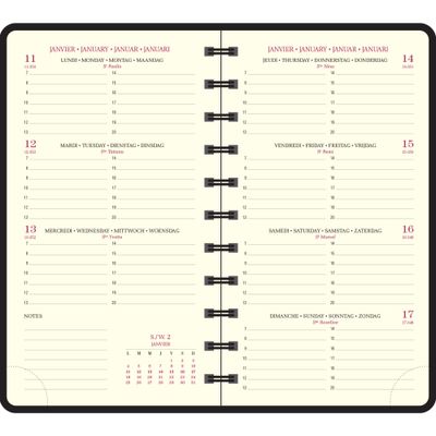 Agenda de poche spiralé Swan Eurotime 16W - 1 semaine sur 2 pages - 9 x 16 cm - disponible dans différentes couleurs - Exacompta