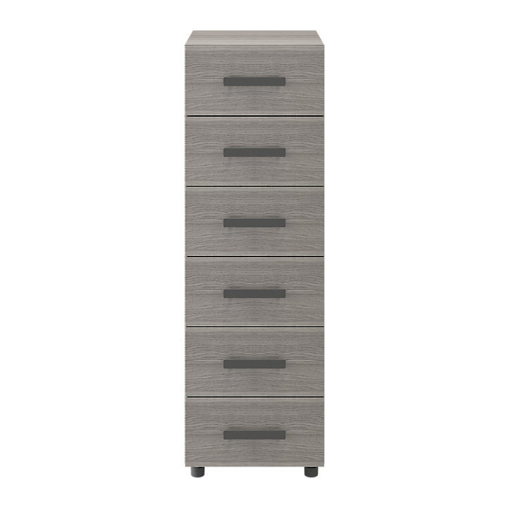Commode sur pieds effet chêne grisé 6 tiroirs GoodHome Atomia H. 112,5 x L. 37,5 x P. 45 cm