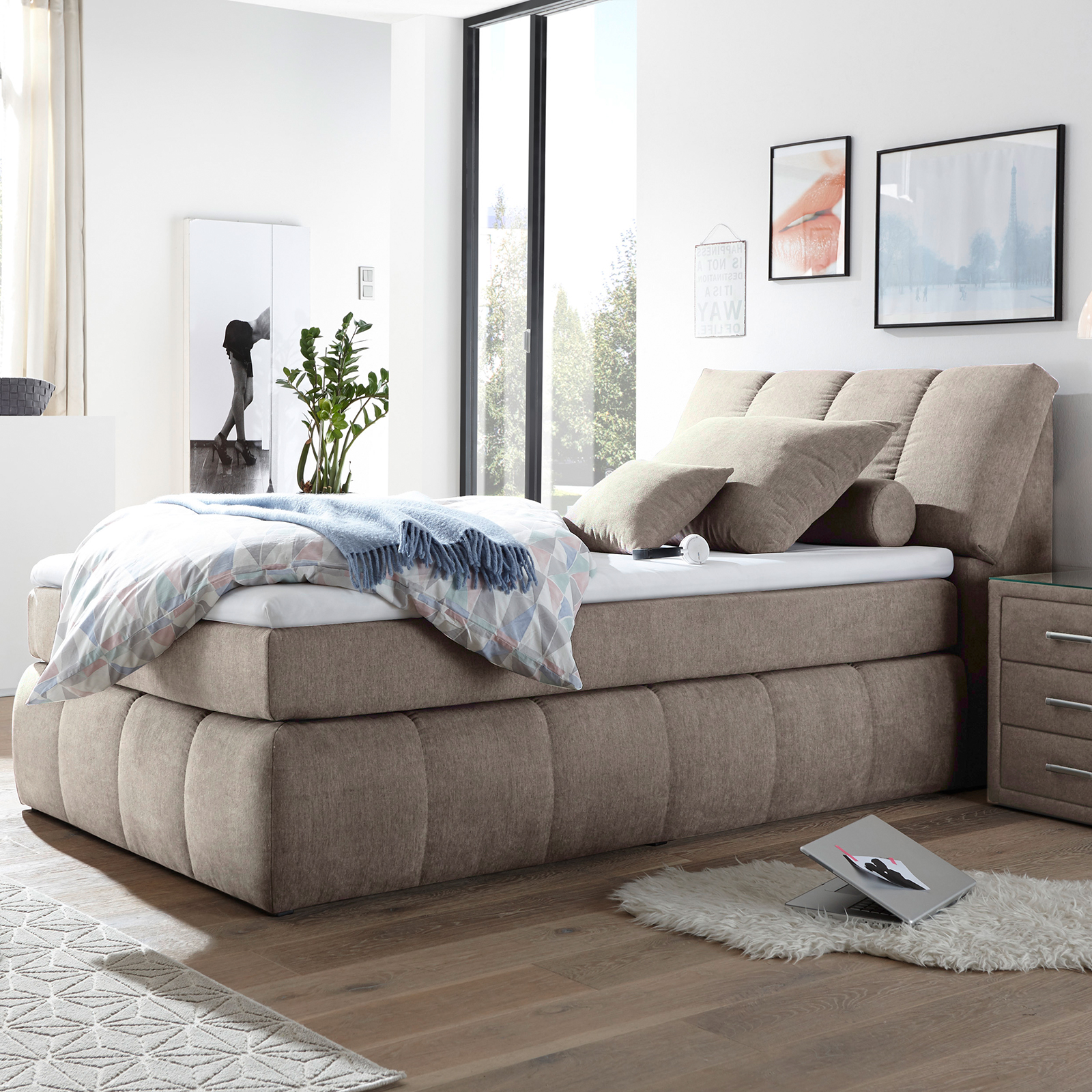 Boxspringbett - sand - H2 - 120x200 cm