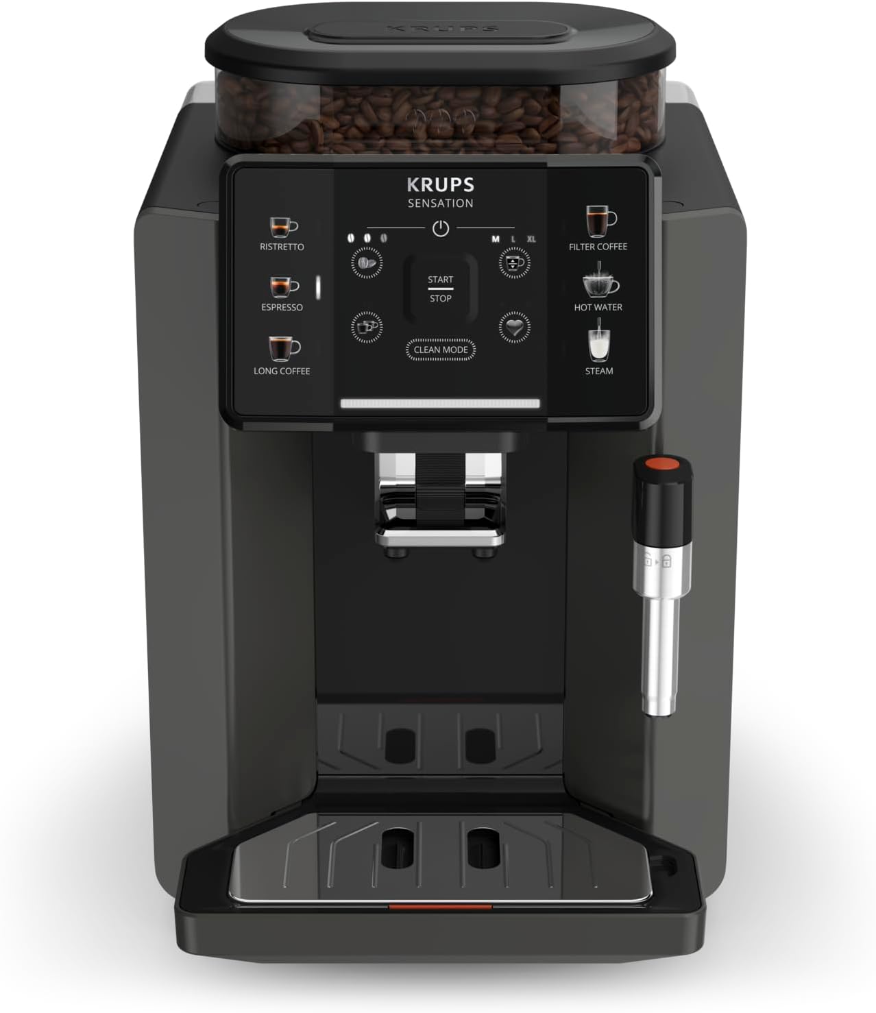 Krups Sensation C50, Machine à café grains, 5 Boissons en accès direct, Interface tactile couleur, Facile à utiliser, Nettoyage sans effort, Buse manuelle Cappuccino, Fabriqué en France EA910810