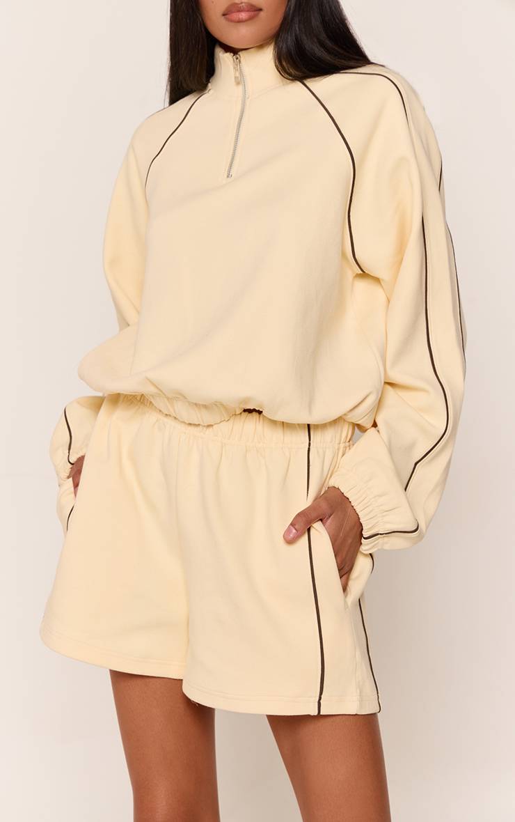 Butter Cream Short De Jogging En Jersey Interlock Avec Passepoil Décoratif Buttercream