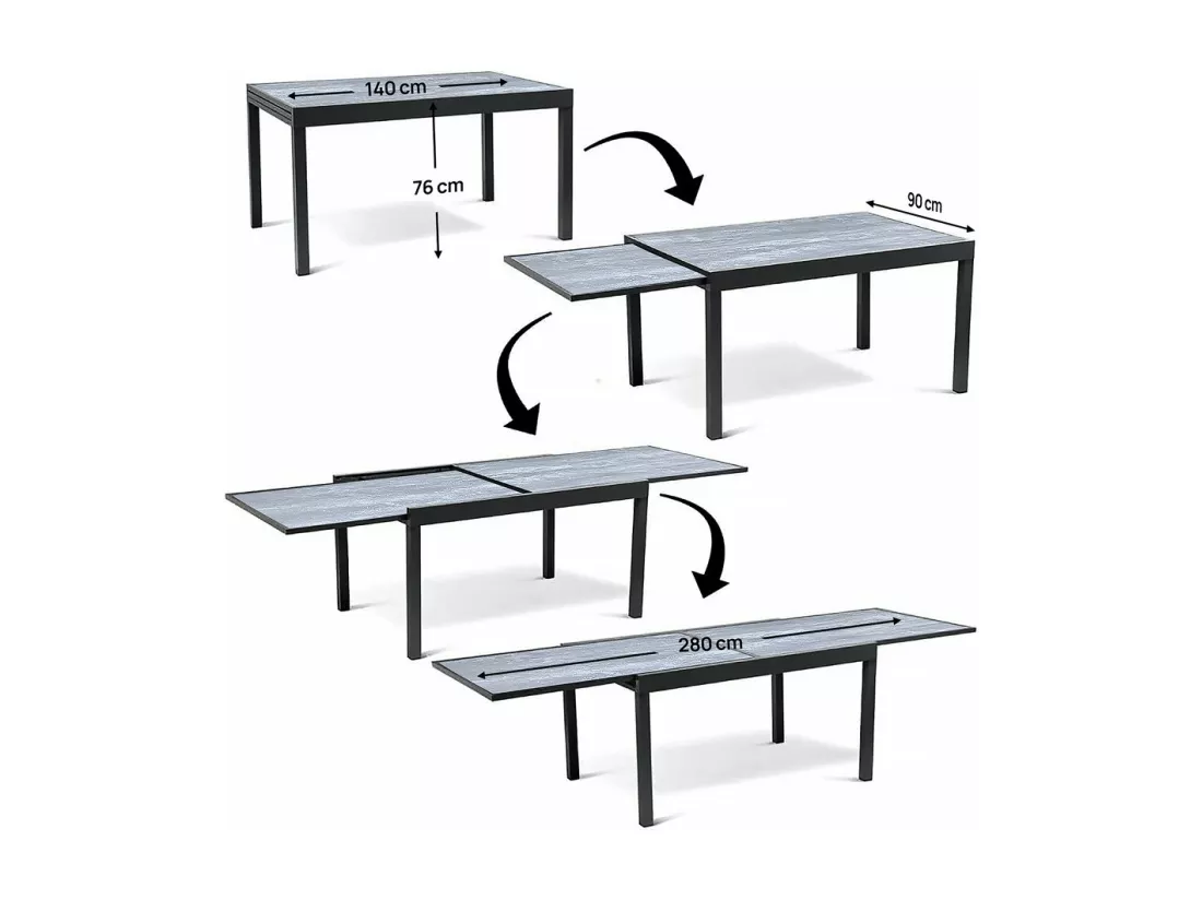 Salon de jardin repas en aluminium extensible 