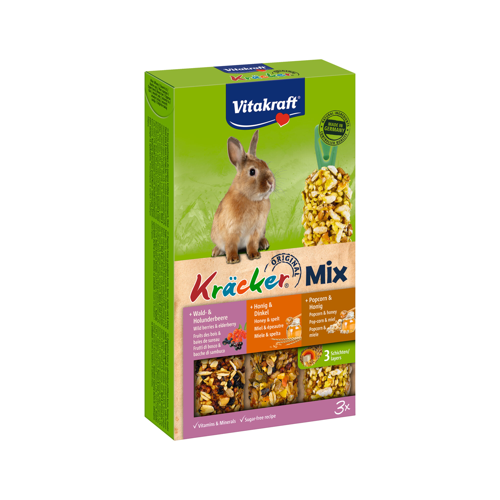 Vitakraft Kräcker Trio-Mix Konijn - Bosbessen, Honing & Popcorn