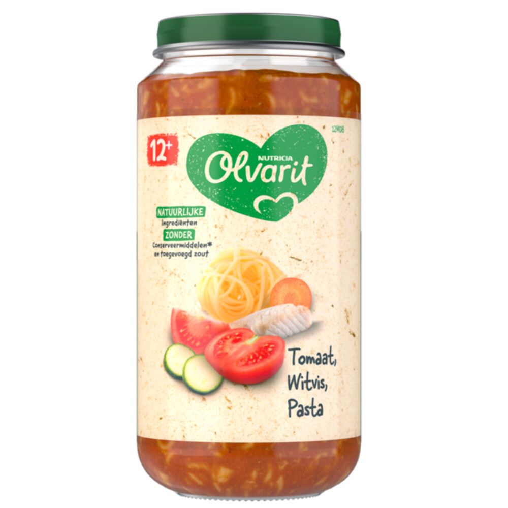 6x Olvarit Maaltijd 12+m Tomaat Witvis Pasta250 gr