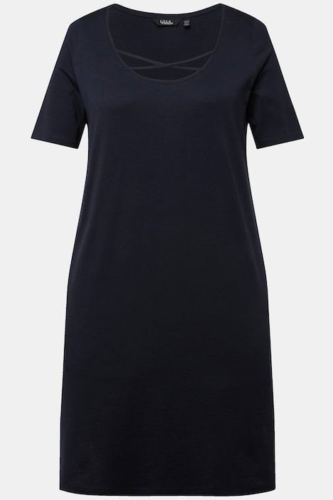 Jerseykleid, Zierbänder, A-Linie, Rundhals, Halbarm