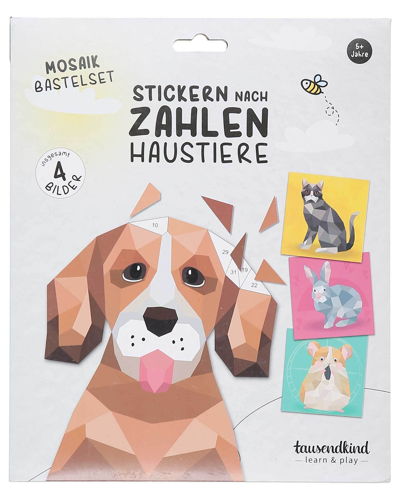 Mosaikbastelset STICKERN NACH ZAHLEN - HAUSTIERE 4-teilig