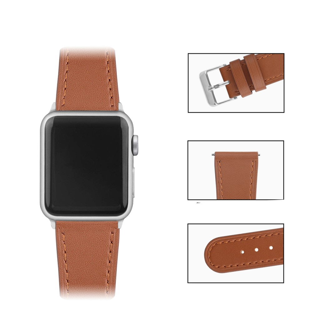 Apple Watch (49/46/45/44 mm) Ersatz Echtleder Armband (Gelenkumfang: 175-220mm) - Braun