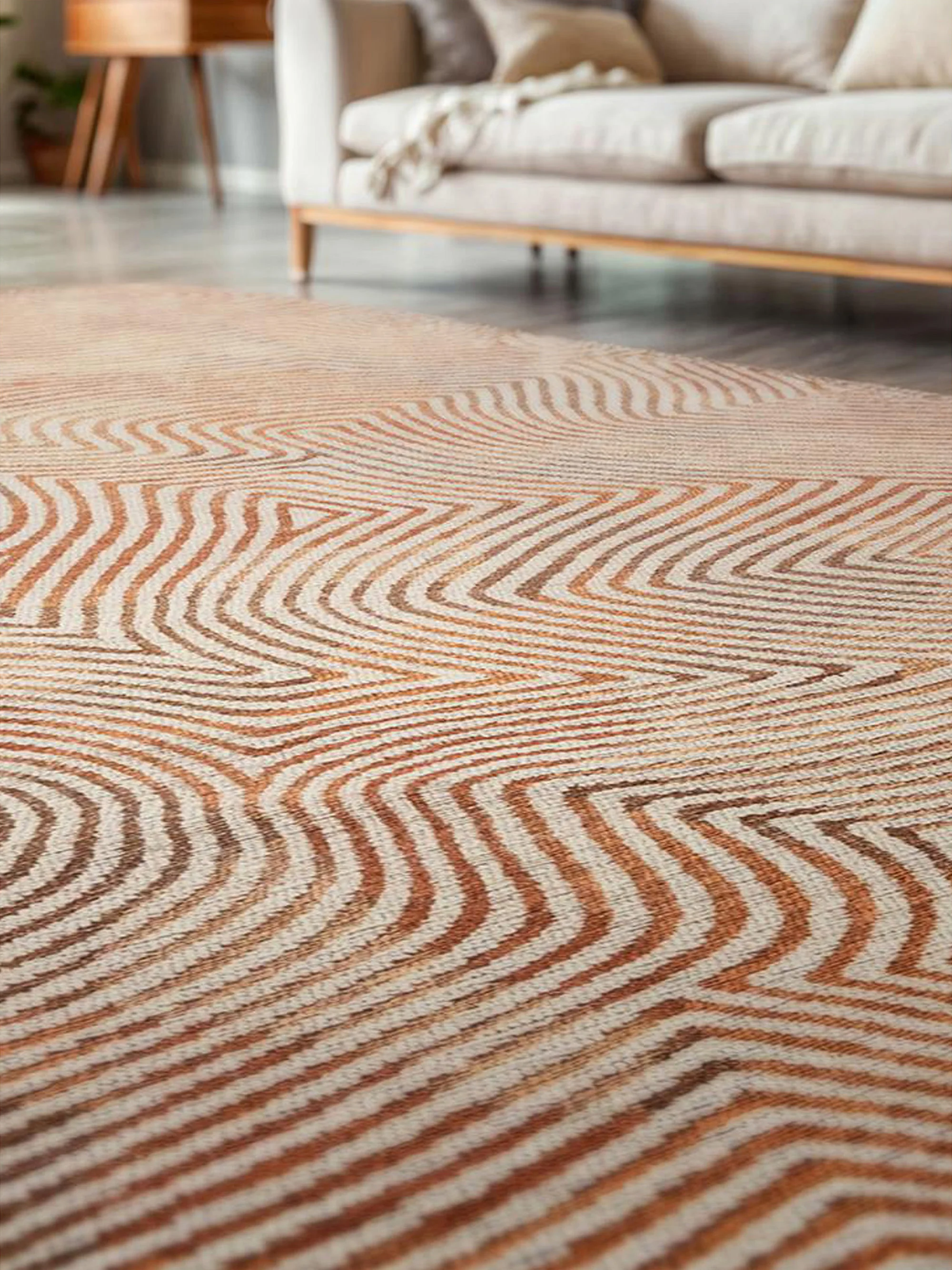 Rond jacquard in- & outdoor vloerkleed Coral, wasbaar