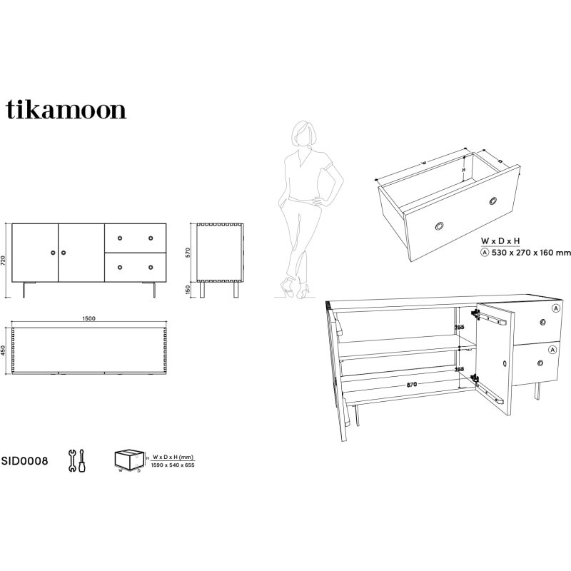 Buffet en chêne massif L 150 cm Jeanne