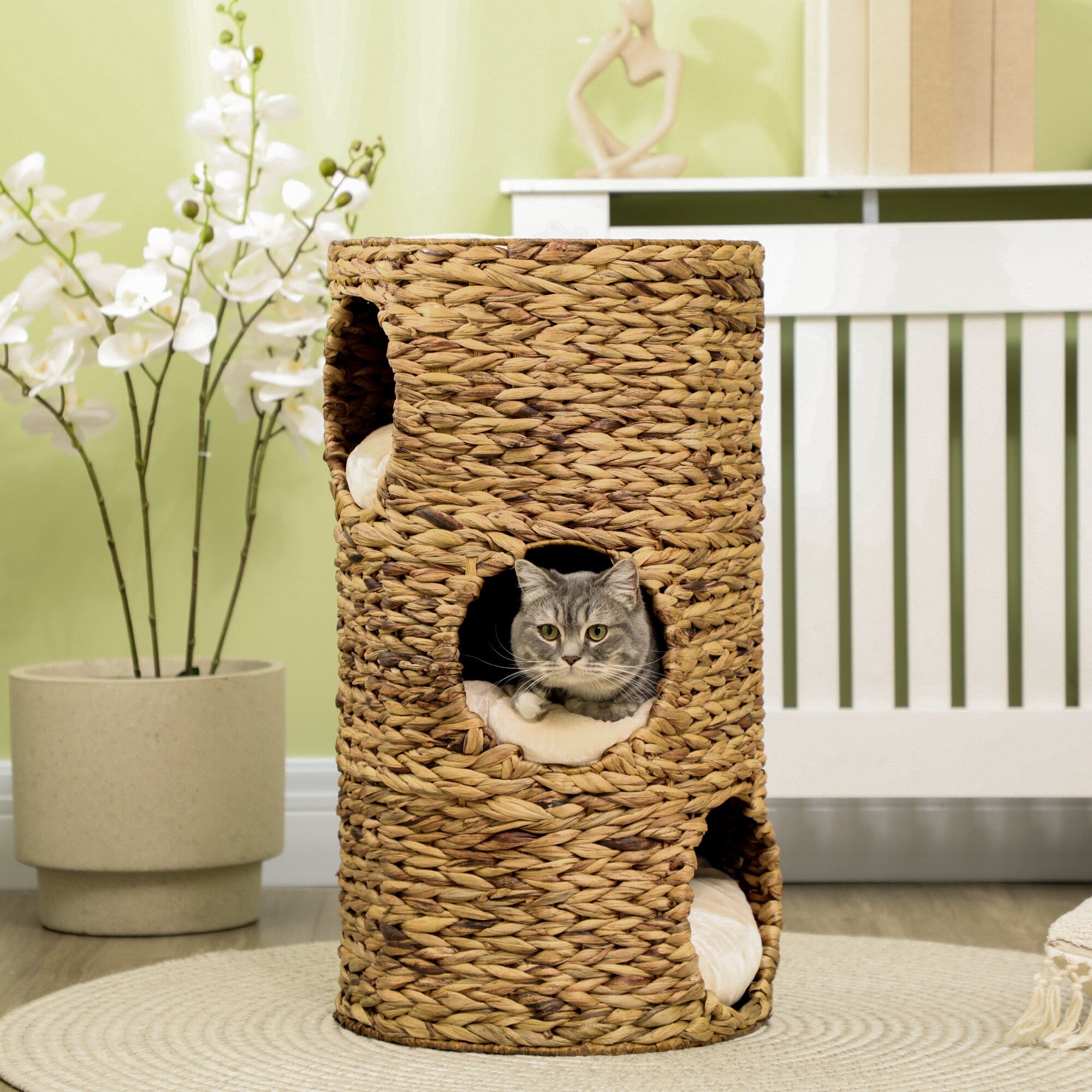 PawHut Katzenturm mit Kissen und 3 Eingängen braun 40L x 40B x 73H cm