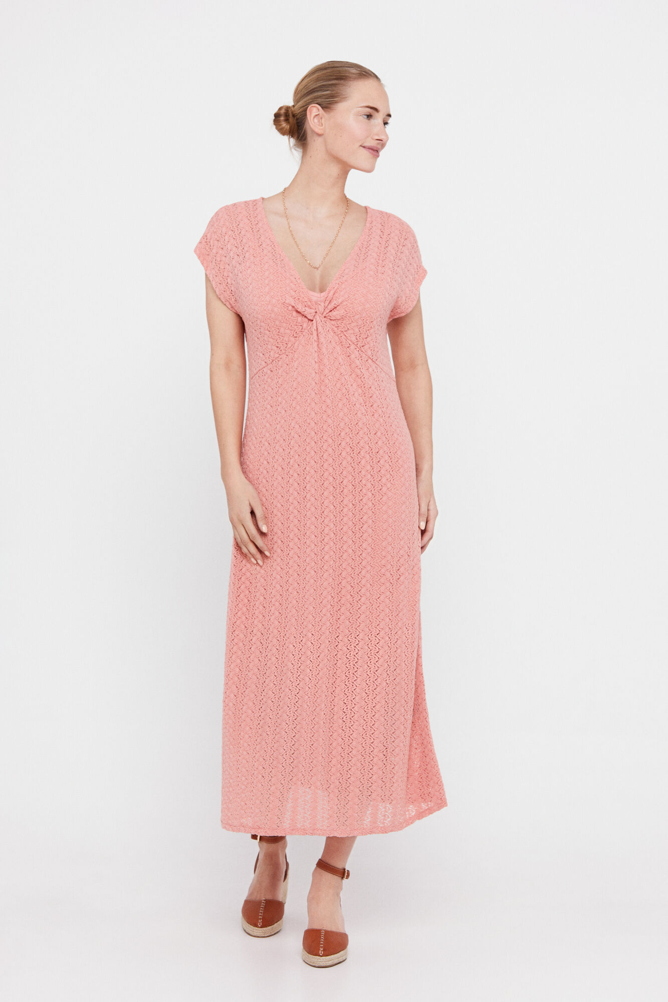 Vestido de malha plissado multicolorido - Coral