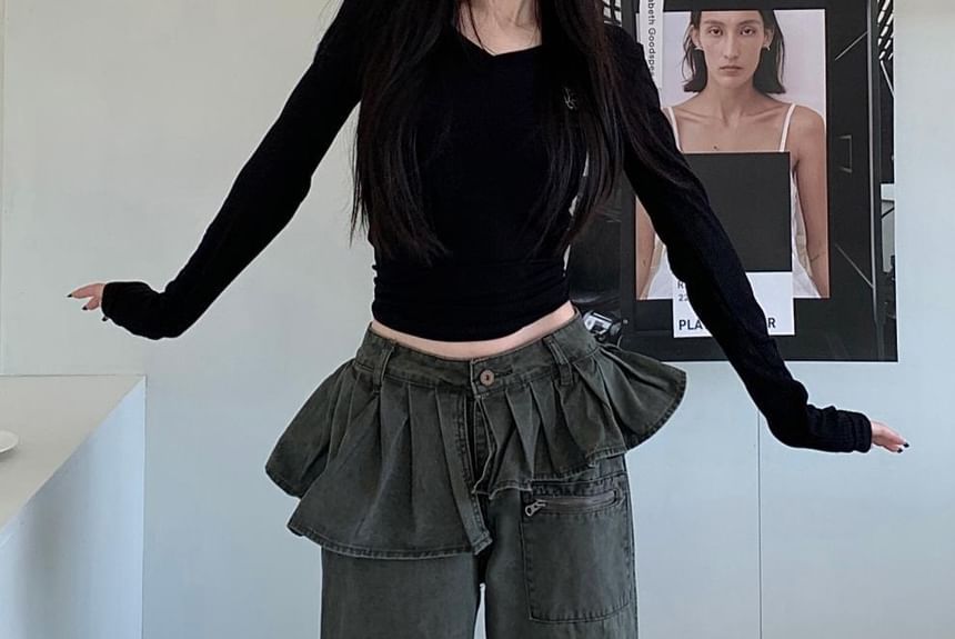 Chisan - High Rise Ruffle Asymmetrische Wijde Broek