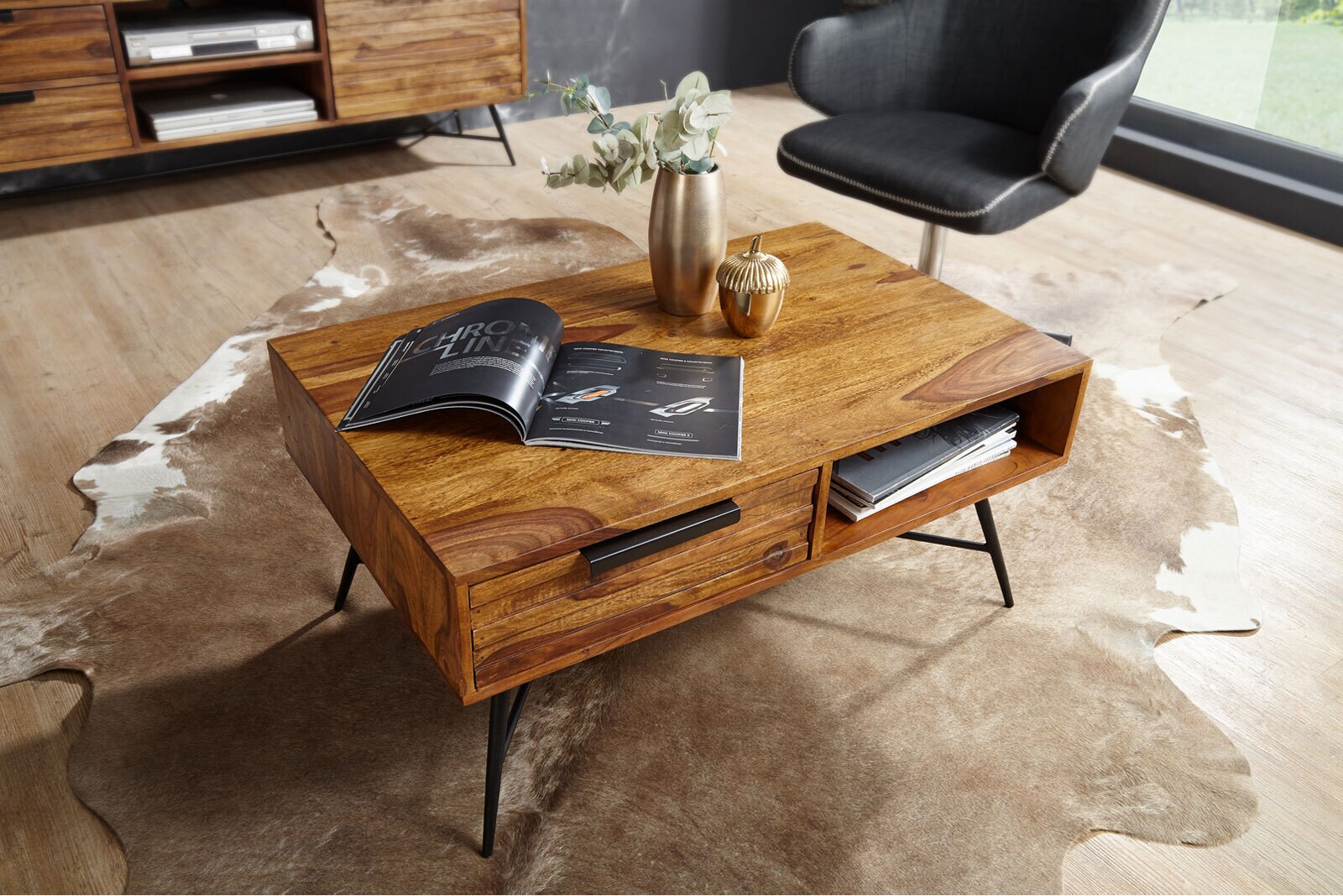 Couchtisch Nishan 55 x 87 x 41 Massivholz Sheesham braun