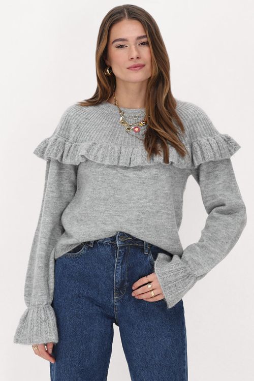 Grijze trui met ruffles