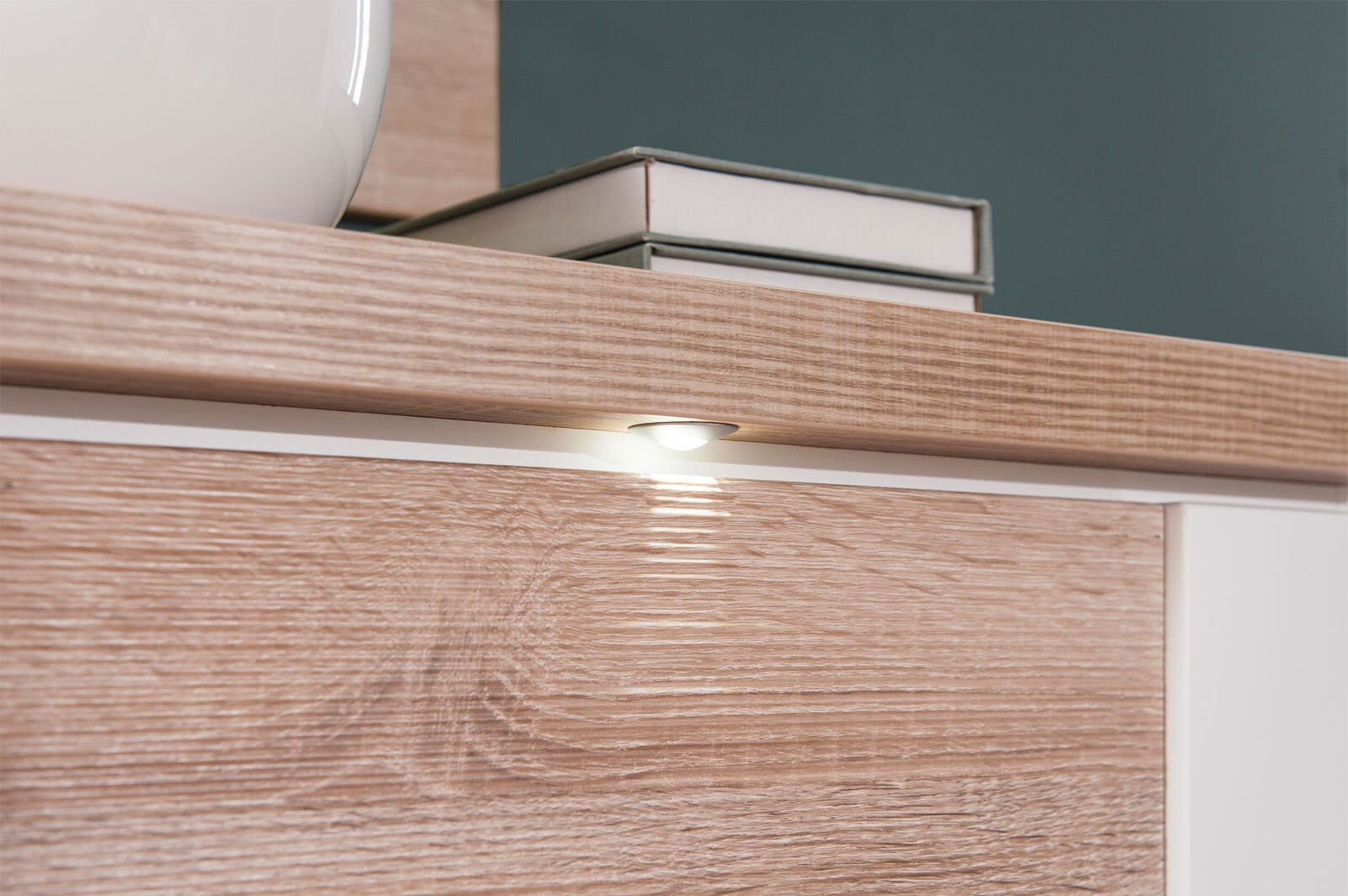 Sideboard Manhattan Weiß Arctic Hochglanz/Eiche Sägerau-Dekor