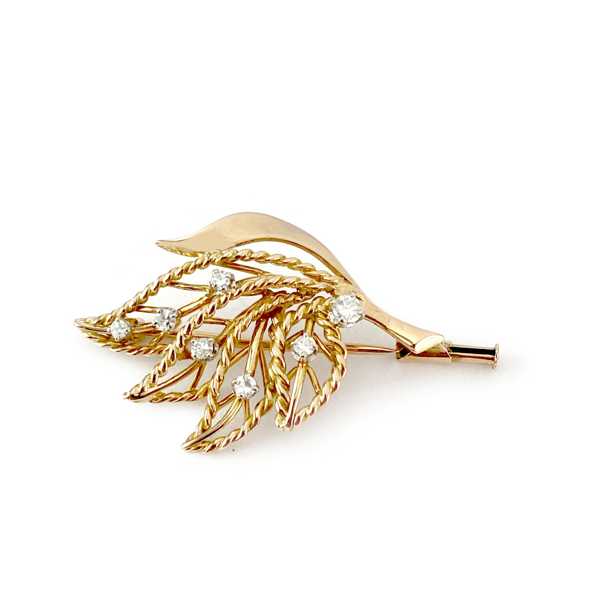 Broche d'occasion or 750 jaune diamants