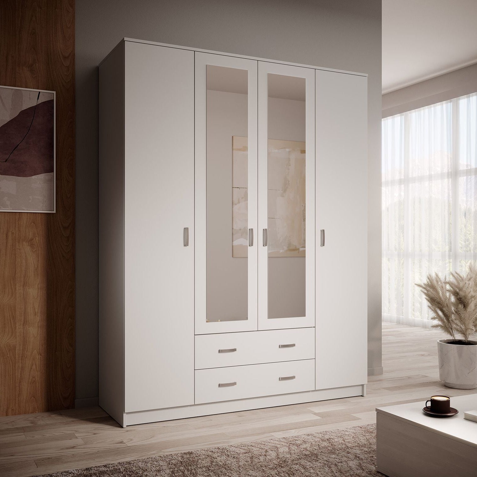Hinto - Kledingkast 4-deurs - Wit - 160x52x205 cm
