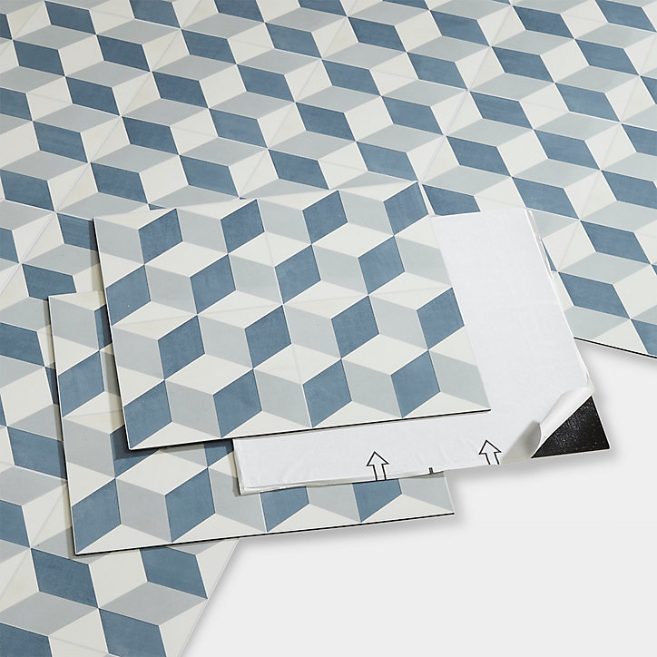 Dalle PVC adhésive PopRock Carreaux de ciment bleu 30 x 30 cm GoodHome (vendue au carton)