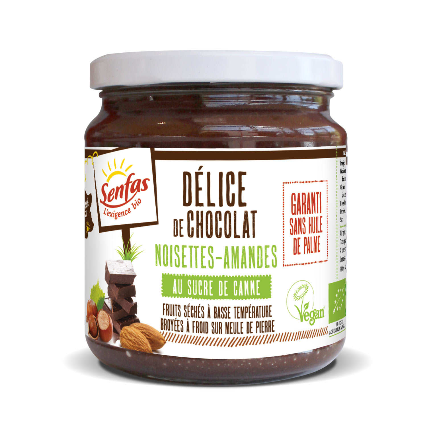 Délice de chocolat, amandes, noisettes bio et sans huile de palme