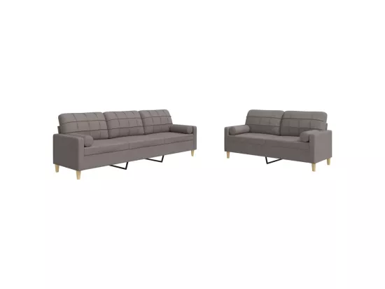 Ensemble de canapés 2 pcs avec coussins décoratifs taupe tissu