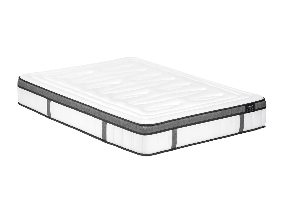 Ensemble 160 x 200 cm sommier coffre naturel clair + matelas hybride ressorts ensachés 7 zones et mémoire de forme ép.30cm - OLIANE de YSMÉE