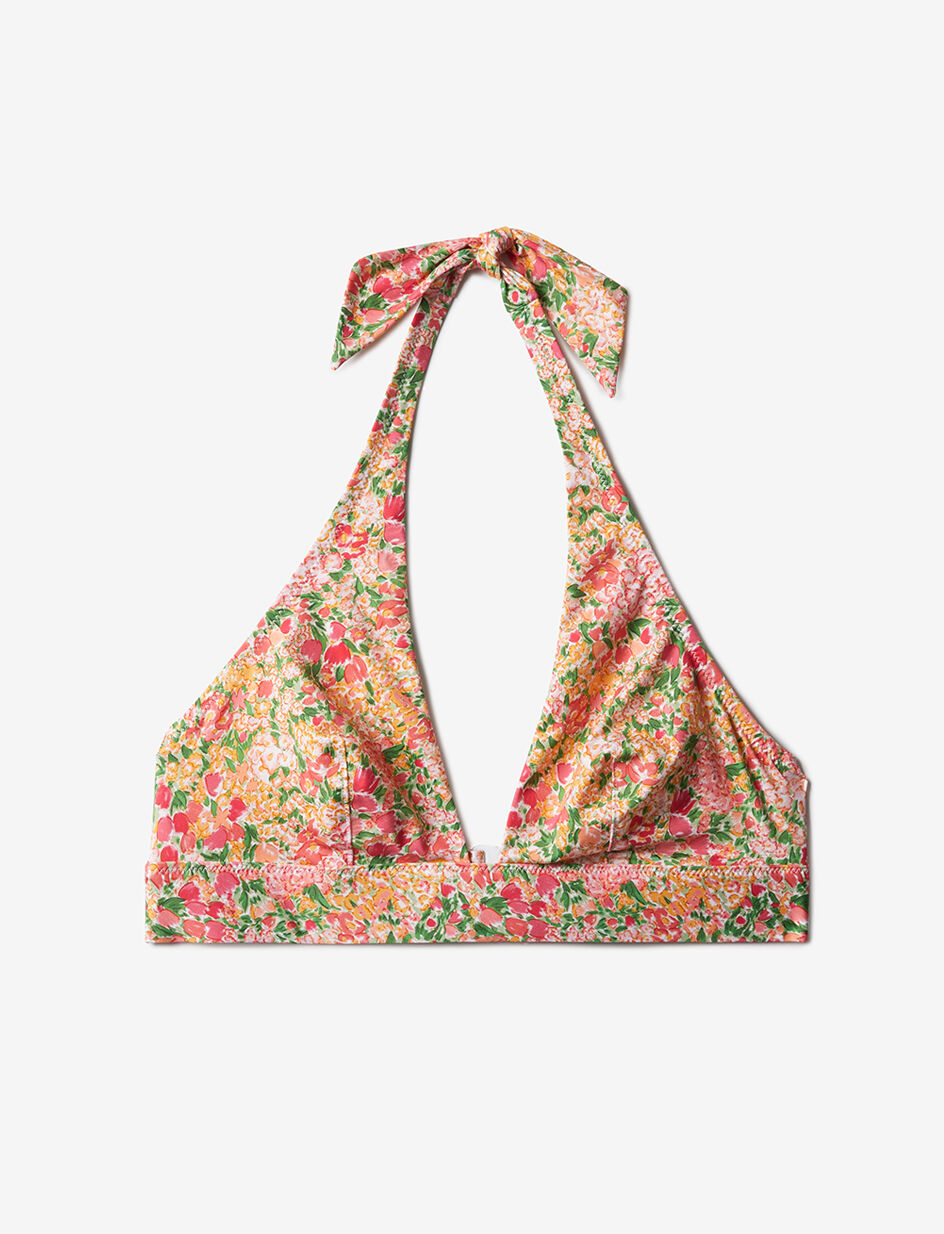 Haut de maillot de bain triangle sans armatures paddé - jardin rose vitamine