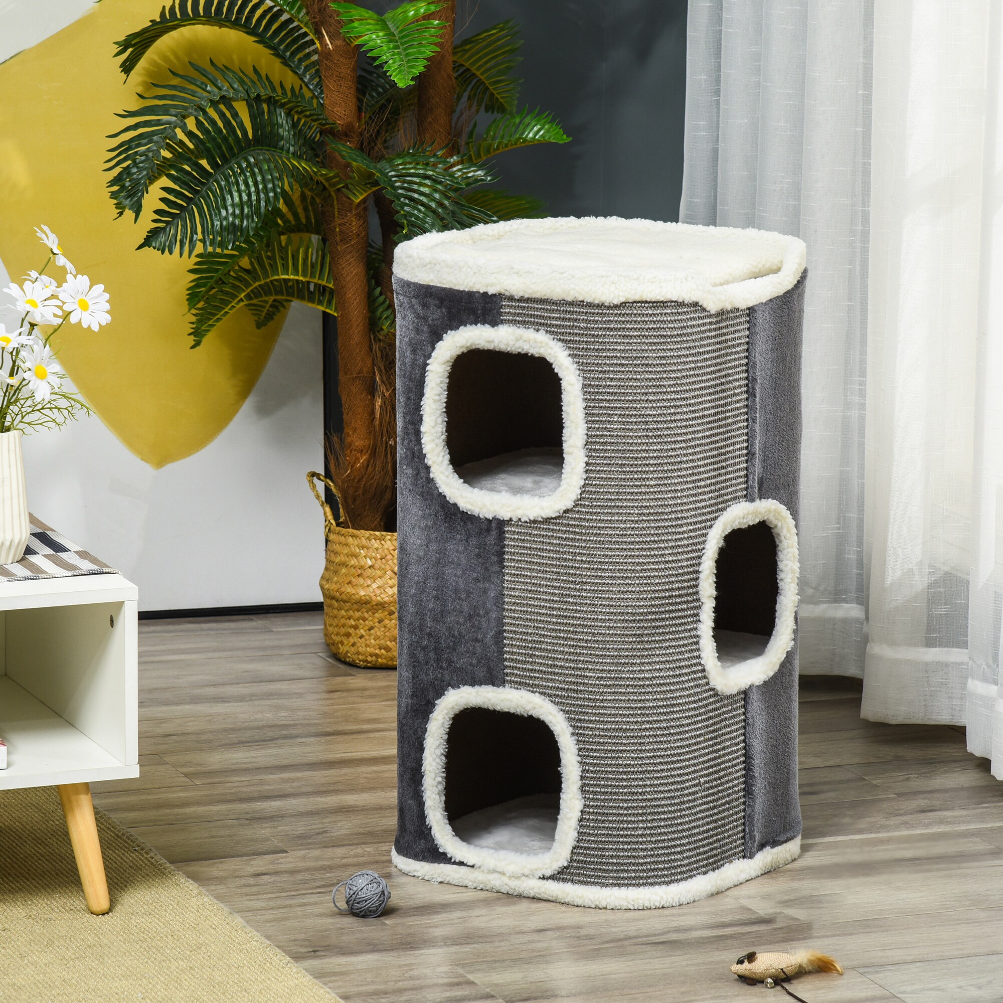 PawHut Kratzbaum mit 3 Etagen bunt 40L x 40B x 74H cm