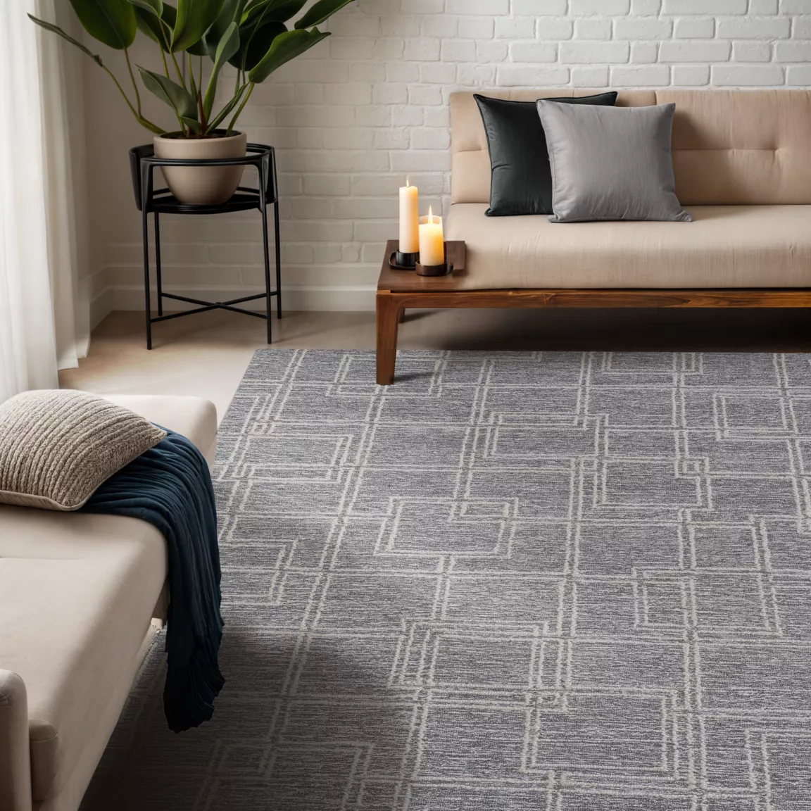 Tapis de salon rectangulaire laine tuftée (160 x 230 cm) Yutoo Gris