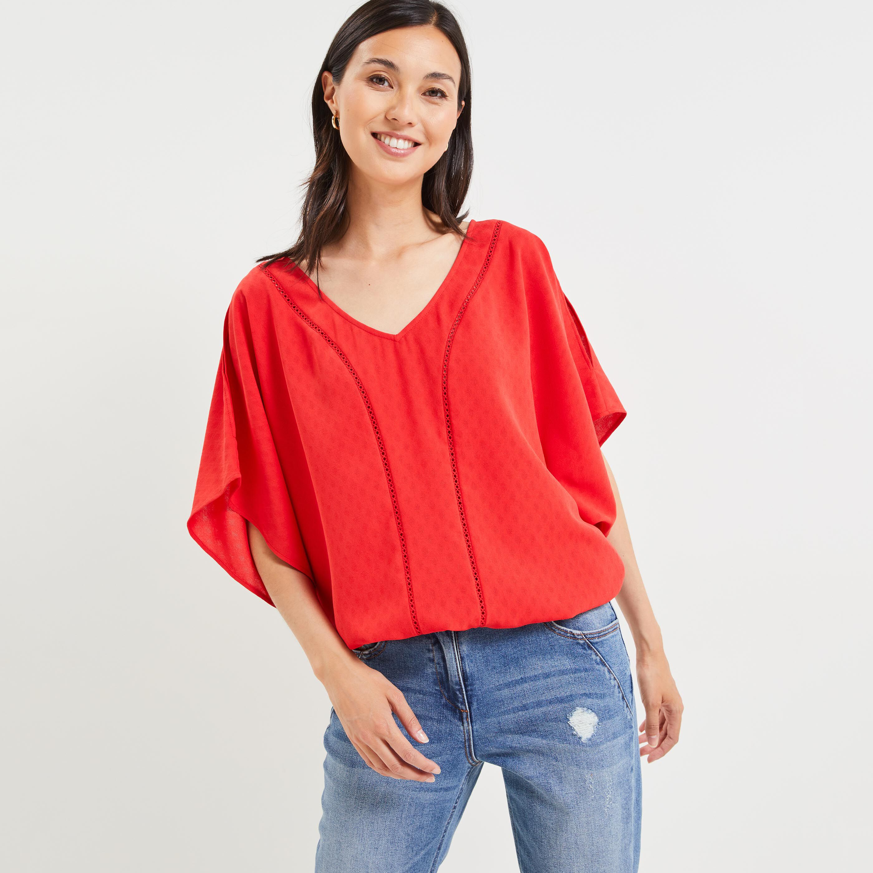 Blouse épaules ouvertes femme - ROUGE