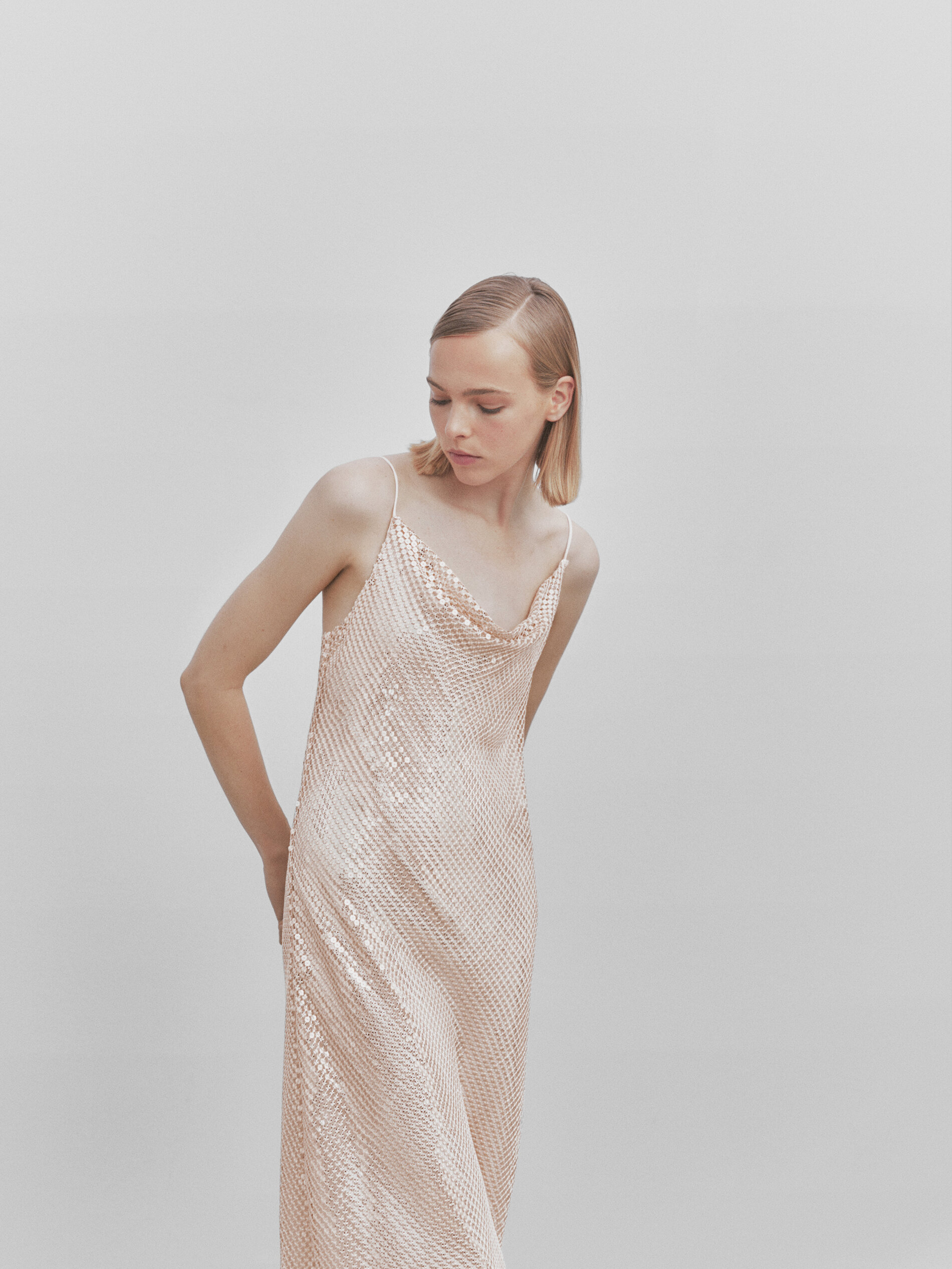 Vestido com suspensórios de lantejoulas - Studio - PINK