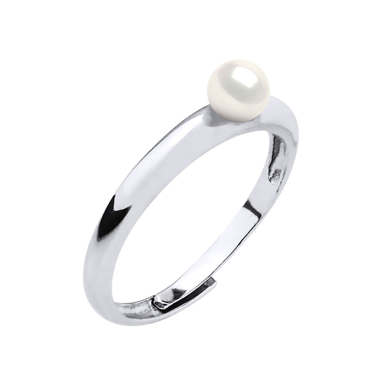 Mitzuko Bague ajustable Jonc Mini  Argent rhodié & Perle d'Eau Douce bouton blanc naturel