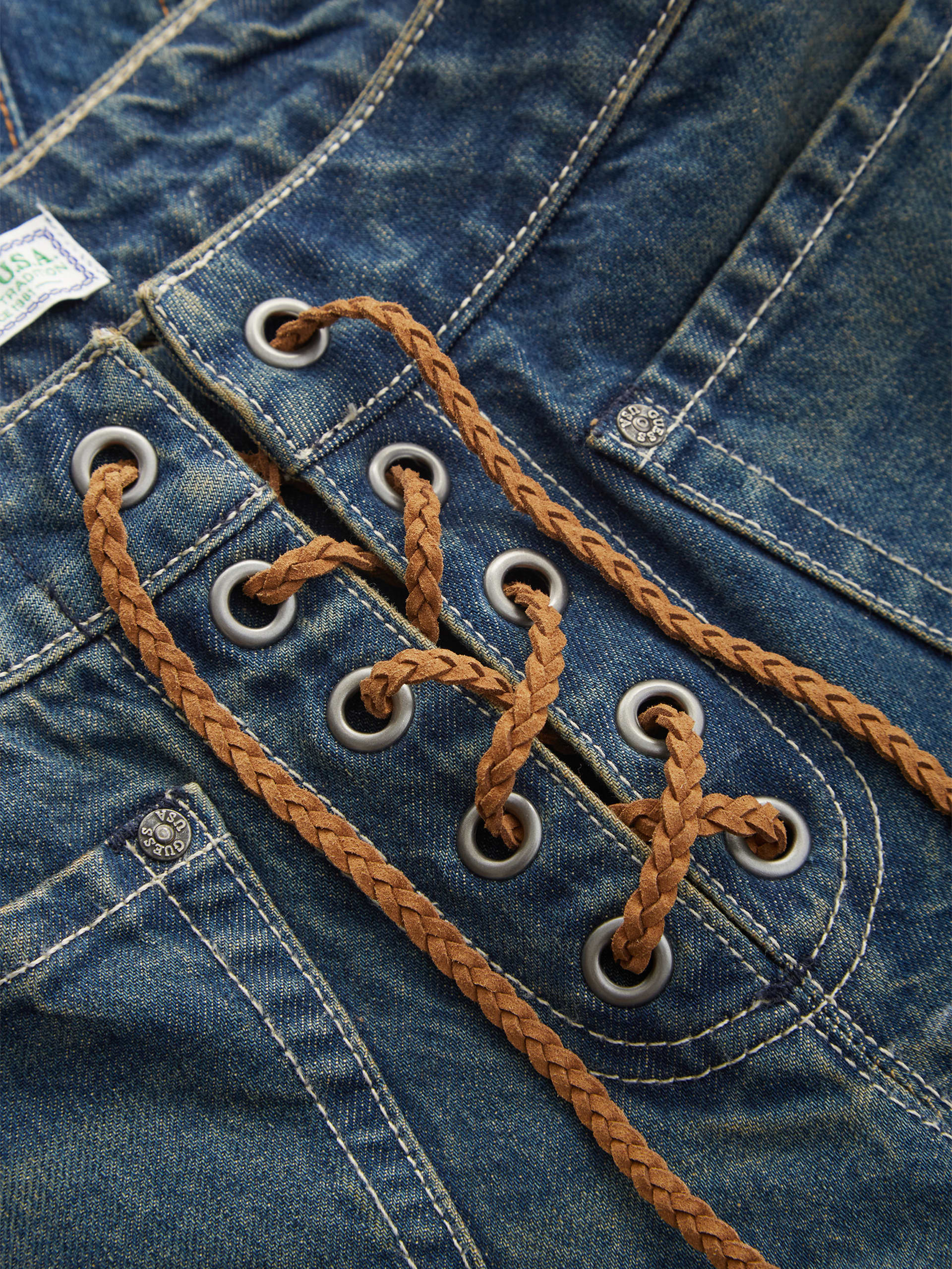 calças jeans de patchwork de pernas largas