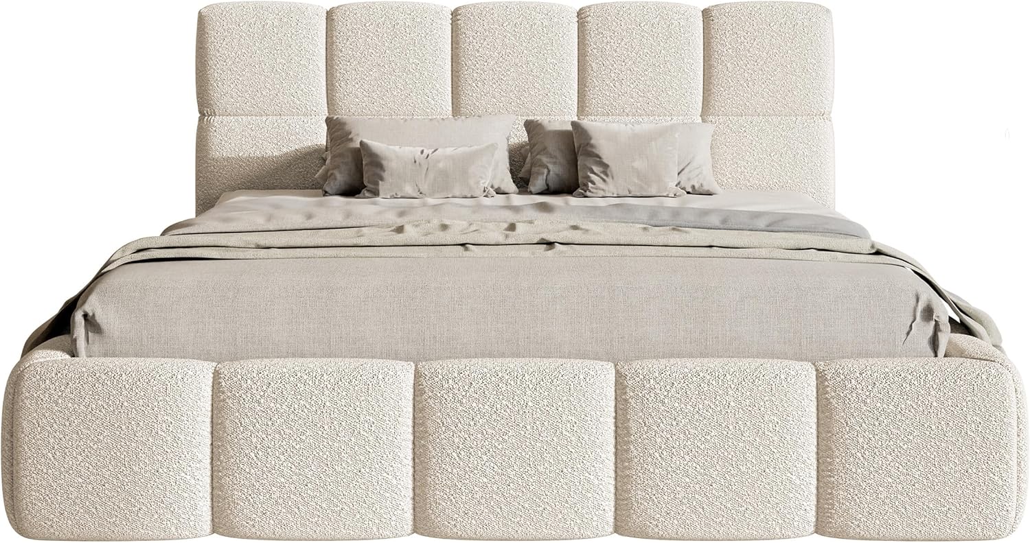 Selsey Bett Polsterbett 160 x 200 cm Boucle Gewebe Reißfest Cloudy Hellbeige