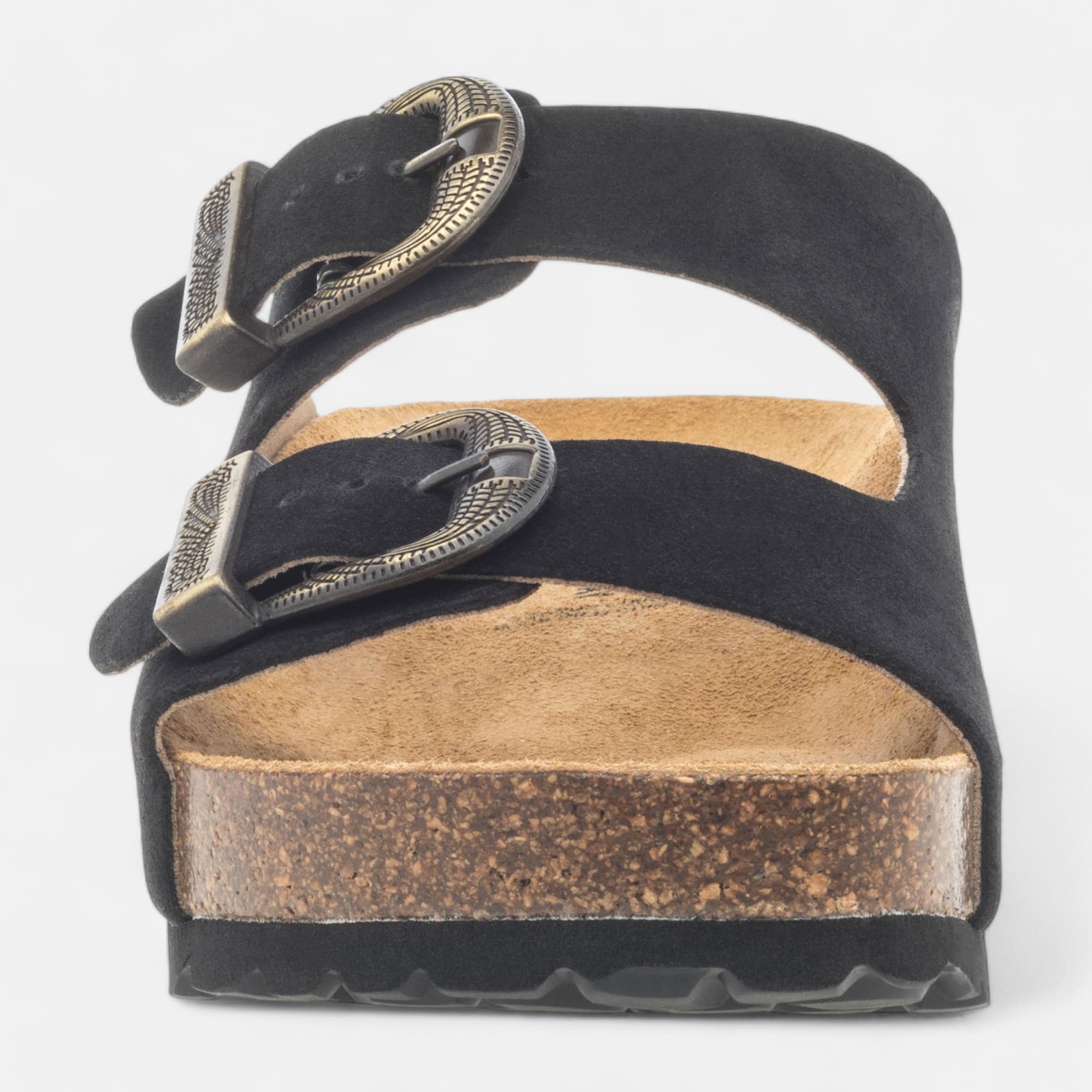 Mules semelle liège Femme en cuir noir