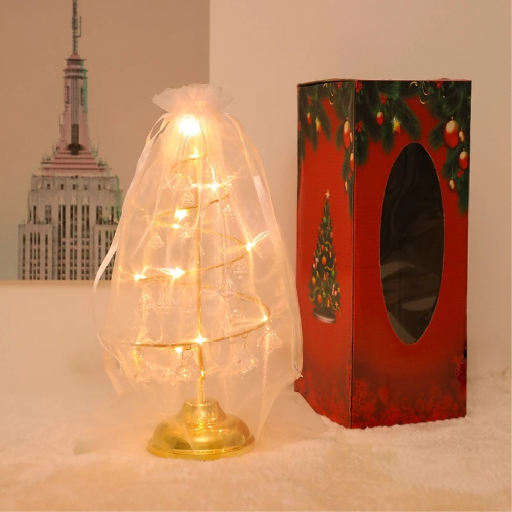 (33cm) LED Weihnachts Deko Licht Tannenbaum Stehlampe mit Diamant Quasten (Batteriebetrieben) - Silber