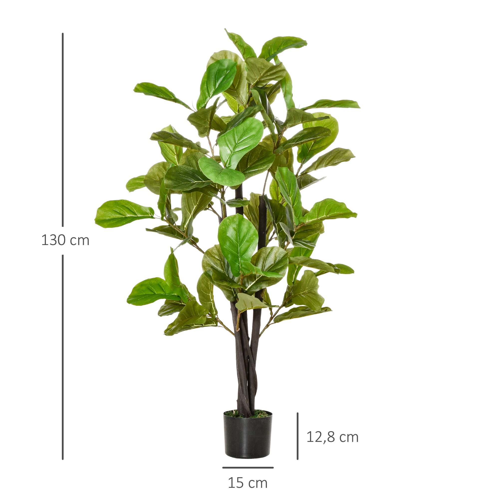 HOMCOM Ficus artificial de 130 cm com vaso - Plantas artificiais decorativas para ambientes internos e externos, como sala de estar e escritório - Verde