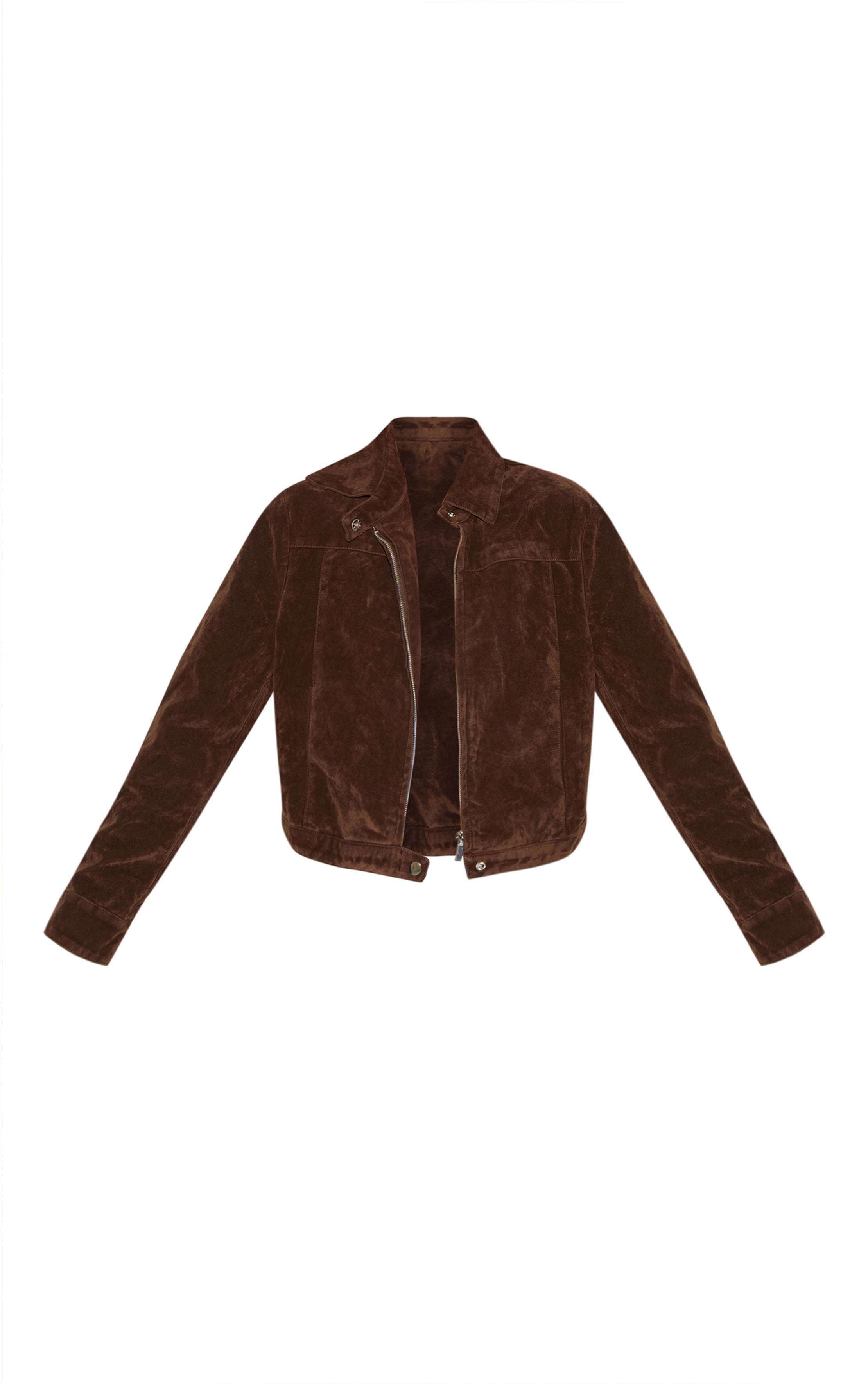 Marron Veste En Faux Suède Brossé Avec Détails De Coutures