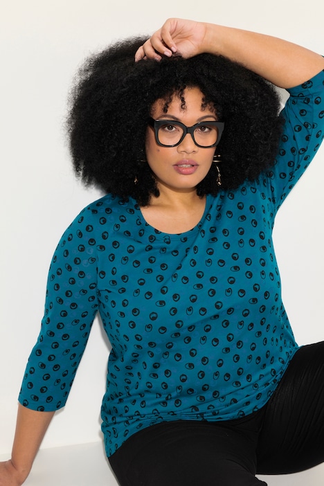Longshirt, Punkte, A-Linie, Rundhals, 3/4-Arm