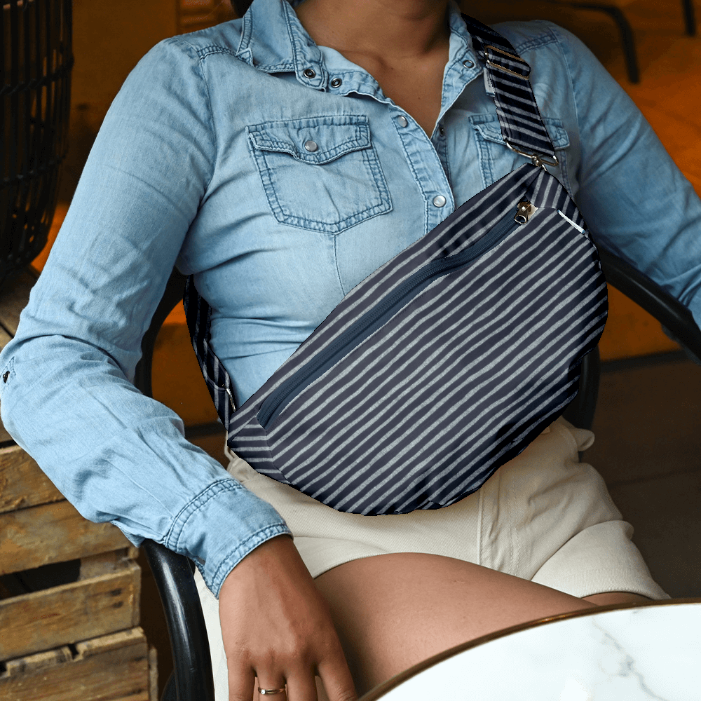 Sac Banane Rayé Argent Marine