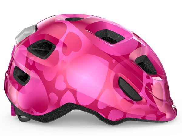 MET Hooray Green Buckle Mips Børnehjelm, Pink Hearts/Glossy