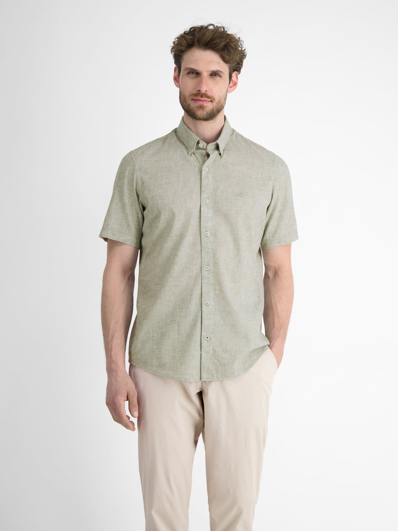 Kurzarmhemd mit verdecktem Button-down-Kragen