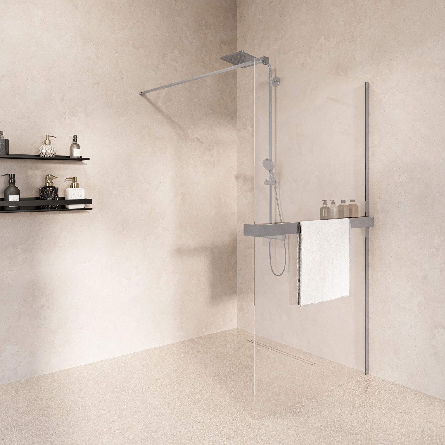 Saniclear Metric inloopdouche 120cm met handdoekhouder en helder glas chroom