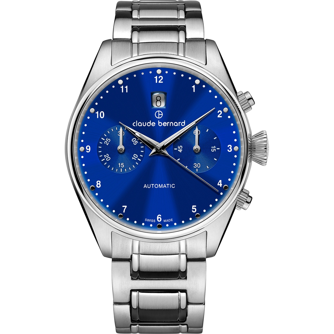 Claude Bernard Proud Heritage Automatic Chronograph Silbrig / Blau